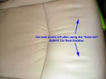 Leather vehicle seat after using the SafeFit Car Seat Grabber
