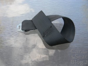 Tether connector strap threaded thru loop on end