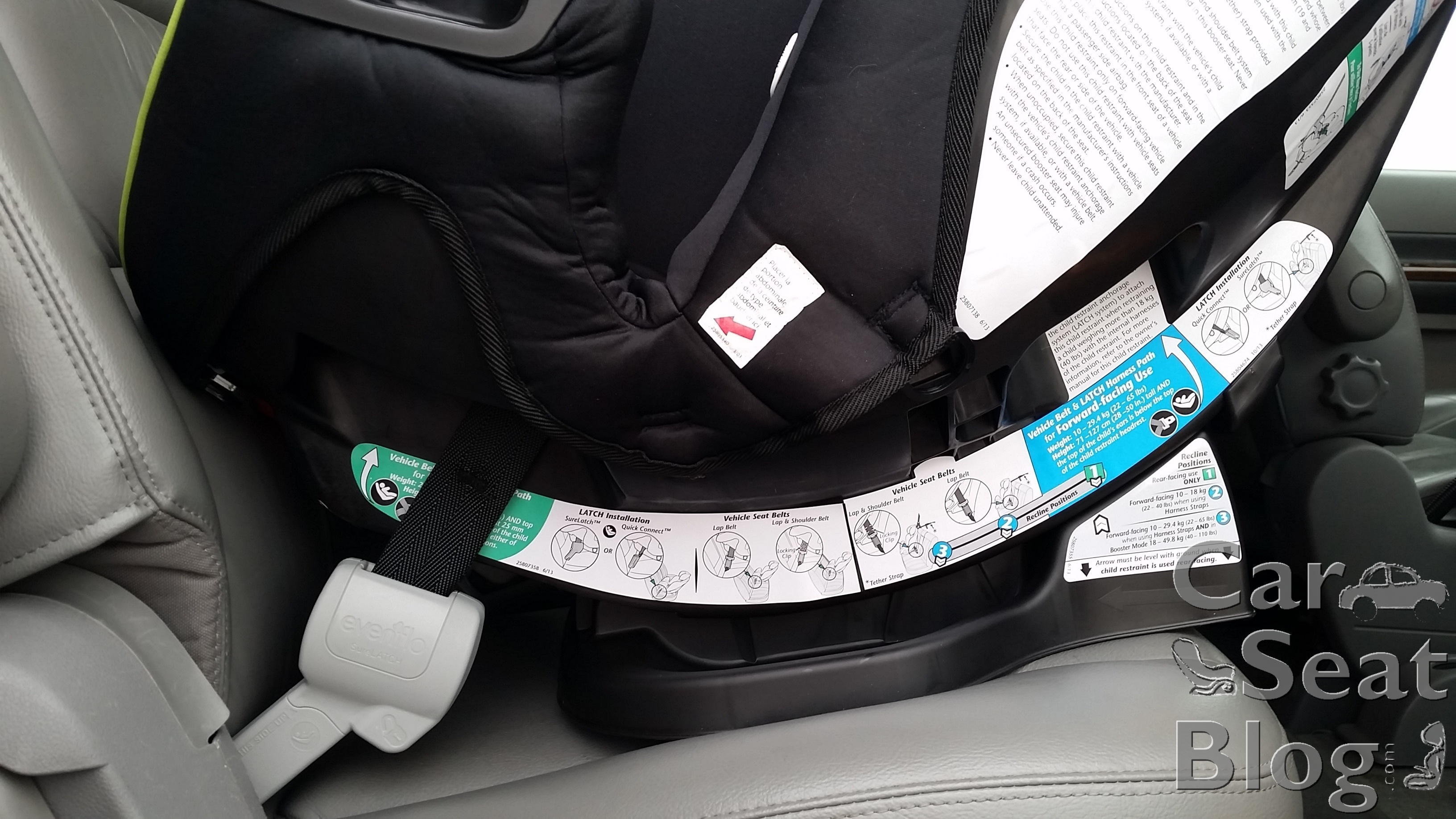 installing evenflo car seat rear facing