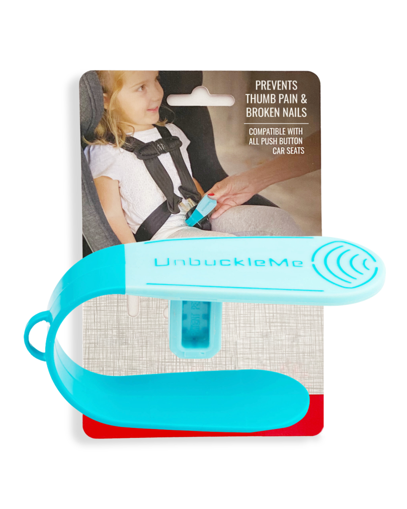 Turquoise UnbuckleMe buckle-release tool with its retail packaging