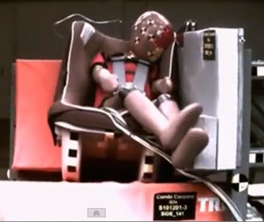 Crash-test dummy in a side-impact test fixture